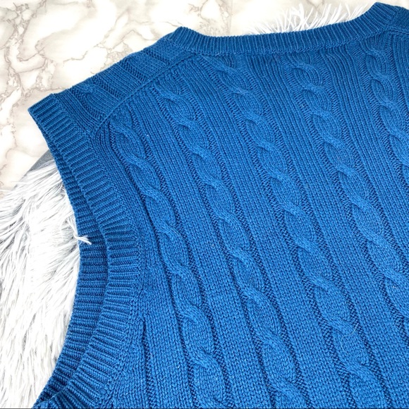Vintage Brian McNeil Blue Cable Knit V-neck Sweater Vest EUC - Picture 7 of 9